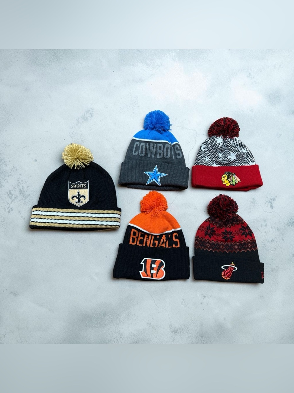 Men’s New Era Knit Beanie Bundle Saints Cowboys Blackhawks Bengals Miami